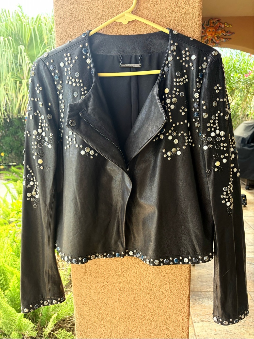 Waaay COOL VTG Diane Von Furstenberg Black Leather Studded Moto Jacket SZ 12